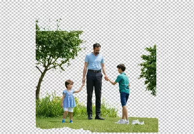 Caring father strolling with son and daughter, family bonding moment in a vibrant outdoor park image
