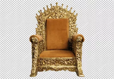 Ornate Golden Throne with Crown Details and Velvet Seating Isolated on Transparent Background image