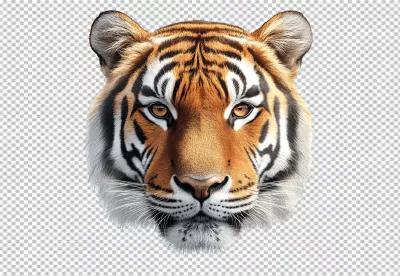 Fierce Tiger Face Portrait PNG Cutout for Wildlife Design Projects image
