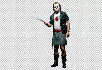 Unsettling Masked Figure in Horror Costume Holding a Sharp Machete image