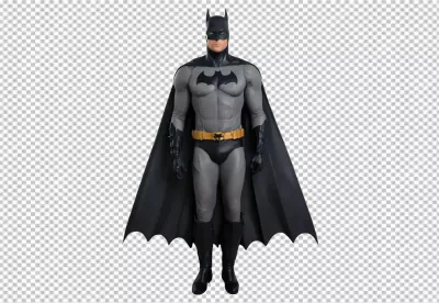 Iconic Batman Superhero in Classic Gray Suit Standing on White Background image