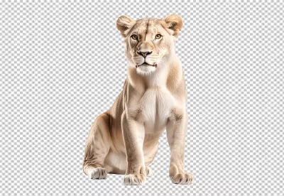 Majestic Lioness Sitting Calmly PNG Cutout for Wildlife Designs image