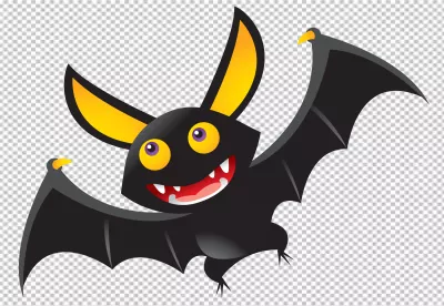 Smiling Cartoon Bat Flying with Yellow Ears and Sharp Fangs for Halloween Designs image