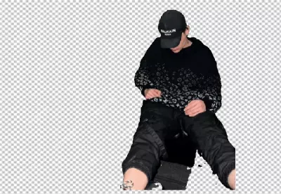 Fashionable Young Person in Black Patterned Sweatshirt and Baseball Cap image