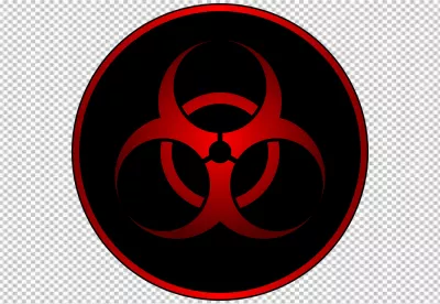 Red biohazard symbol on a black circular background with red outline