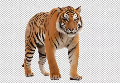 Majestic Bengal Tiger Standing Posing Confidently on Pristine White Background image