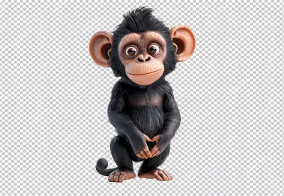 Adorable 3D Cartoon Baby Monkey Sitting Playfully PNG image