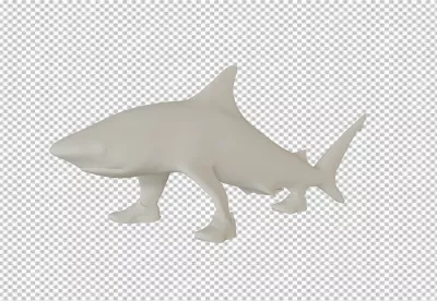 Whimsical 3D Rendered Shark Character Walking in Athletic Sneakers on Black image