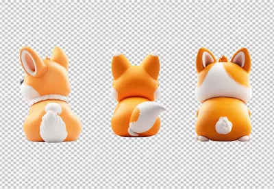 Adorable 3D Cartoon Fox Characters Posing from Behind in Vibrant Orange and White image