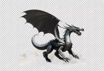 Armored Silver Dragon Flying in Clouds Fantasy Art Digital Illustration image