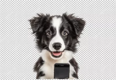 Happy Border Collie Puppy Holding Smartphone for Creative Designs image