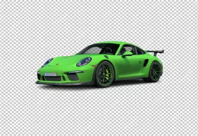 Vibrant Green Porsche 911 GT3 RS High-Performance Sports Car Luxury Automobile Side View Isolated image
