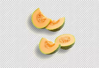 Freshly Sliced Cantaloupe Melon Pieces on Pristine White Background image