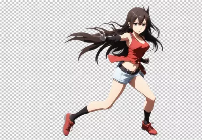 Dynamic anime girl with flowing dark hair in athletic running pose image