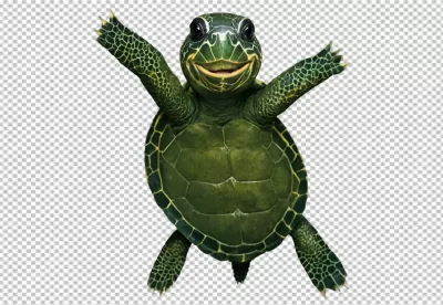 Adorable Green Sea Turtle Waving Hello with Spread Flippers on White Background image