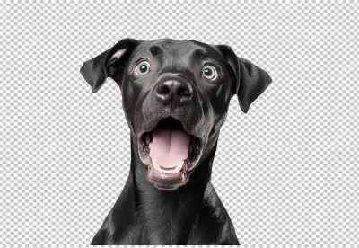 Shocked Black Dog with Wide Eyes and Amused Expression for Humorous Designs image