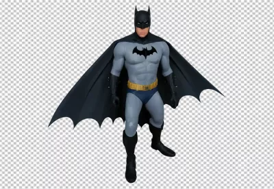 Legendary Dark Knight Batman in Iconic Grey and Blue Costume on Transparent Background image