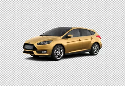 Golden Ford Focus Hatchback Car Isolated on Pristine White Background image