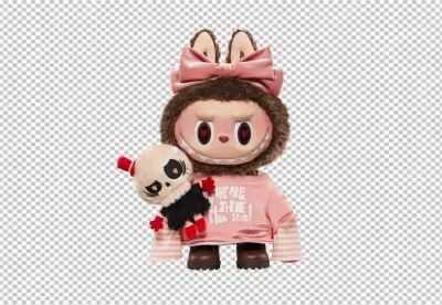 Creepy Cute Monster Doll with Pink Bow Holding Skull Plush Toy image