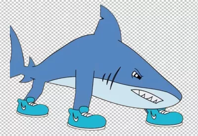 Humorous Blue Cartoon Shark Character Wearing Sporty Blue Sneakers image