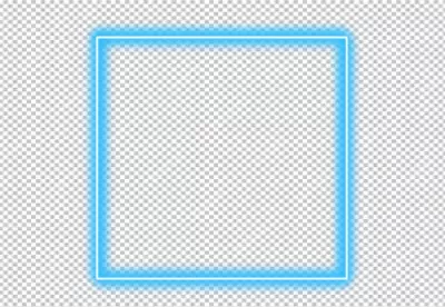 Neon blue square frame with a white inner border on black background