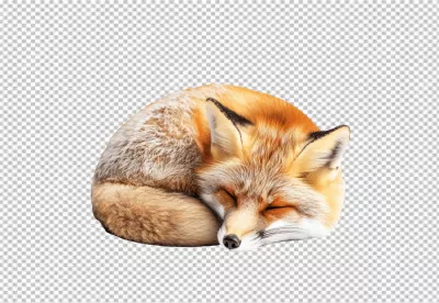 Peaceful Red Fox Sleeping Curled Up Nature Wildlife Cutout for Digital Art Designs image