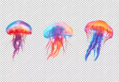 Vibrant Glowing Jellyfish Group PNG Cutout for Ocean and Marine Designs image