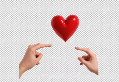Human Hands Pointing Towards a Glossy Red Heart Floating on White Background image