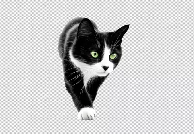 Adorable Black and White Cat with Striking Green Eyes Walking image
