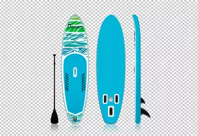 Dynamic View of Inflatable Stand-Up Paddleboard and Paddle on Sleek Black Background image