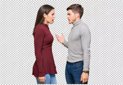 Expressive Young Couple Arguing with Open Mouths and Animated Gestures image