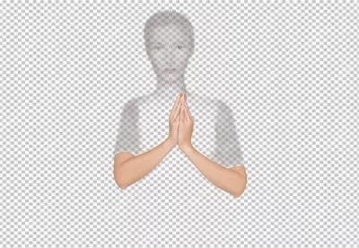 Spiritual Greeting Gesture with Namaste Hands and Ethereal Female Silhouette on White image