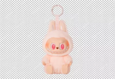 Pink Fluffy Monster Keychain with Bunny Ears and Playful Smile image