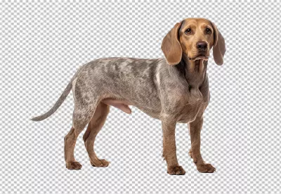Mottled Hound Dog Standing Gracefully in Studio Cutout PNG image