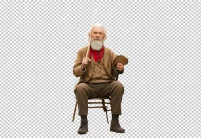 Wise Elderly Man with White Beard and Wooden Staff in Vintage Attire image
