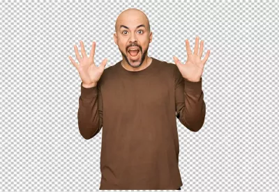 Astonished Bald Man in Casual Brown Shirt Expressing Extreme Surprise image