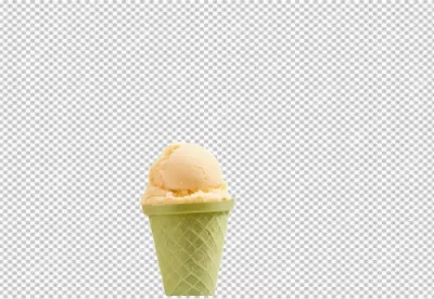 Creamy Vanilla Ice Cream Scoop in Green Waffle Cone for Sweet Summer Treats image