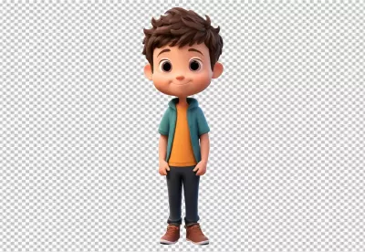 Happy 3D animated boy character with curly hair and a friendly smile image