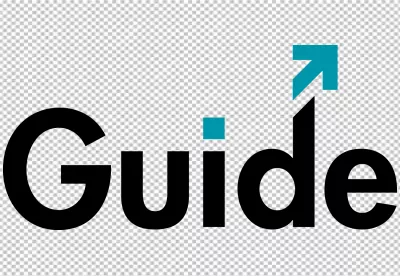 Modern Guide text logo design with teal arrow and dot