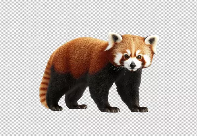 Adorable Red Panda Standing Attentively High-Quality PNG image
