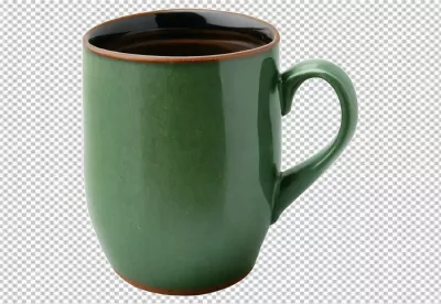 Single Dark Green Ceramic Mug with Brown Rim and Black Interior image