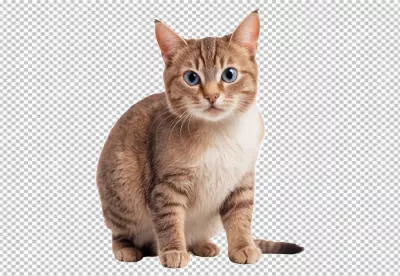 Cute Blue-Eyed Tabby Cat Sitting Attentively Posing with Striped Fur image