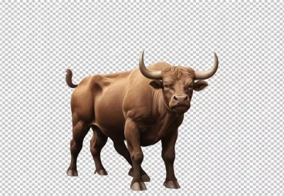 Powerful Brown Bull Standing Firmly with Majestic Horns and Muscular Physique image