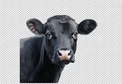 Realistic Black Cow Headshot for Farm Animal Design Projects image