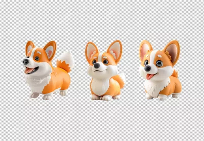 Adorable 3D Cartoon Corgi Dogs Smiling Playfully for Cute Pet Designs image