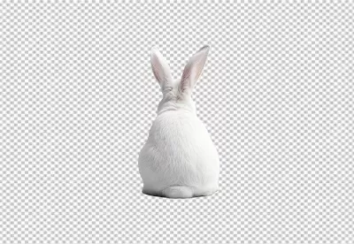 Fluffy White Rabbit Sitting Back View Transparent PNG Cutout for Design Projects image