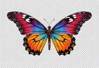 Vibrant Rainbow Butterfly PNG Cutout for Creative Design Projects image