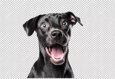 Cute Black Dog Looking Surprised with Wide Eyes and Open Mouth image