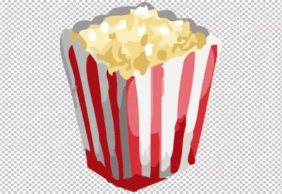 Classic Red and White Striped Popcorn Bucket Overflowing with Golden Popcorn image