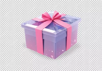 Elegant Transparent Gift Box Adorned with Pink Ribbon and Festive Glitter for Celebrations image